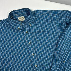 L.L.Bean Blue Plaid Button-Down Shirt Casual Long Sleeve Cotton Comfort Men's Lg